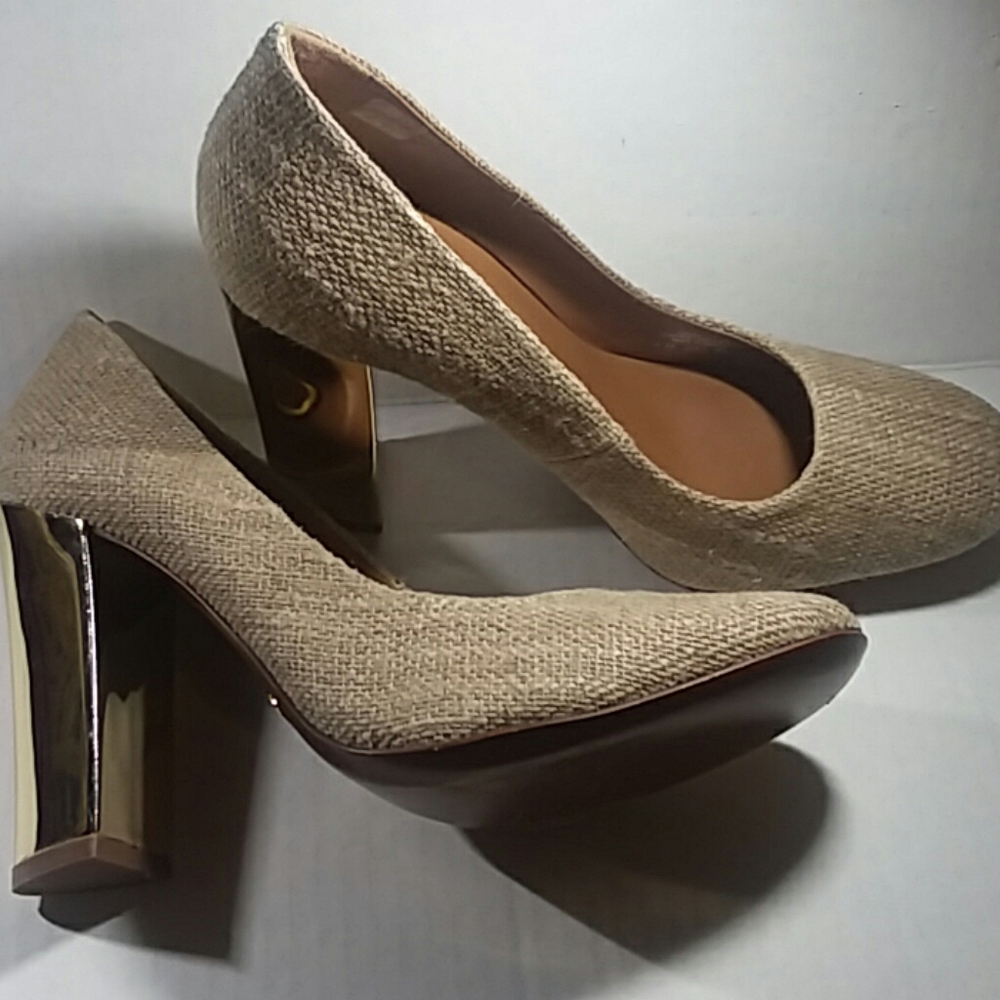 Tory Burch Madison Burlap Pumps Golden Metallic Heel